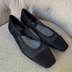NWOT Zara Black Mesh Square Toe Ballet Flats Size EU 40/US 9